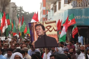 Imran Khan supporters carrying Imran khan picture in a protest